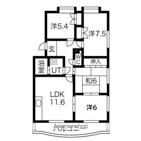 サニーコート朝宮(4LDK/4階)の間取り写真