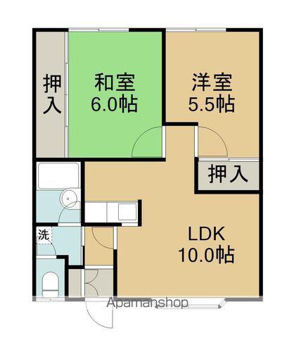 高丘第4桧荘(2LDK/1階)の間取り写真