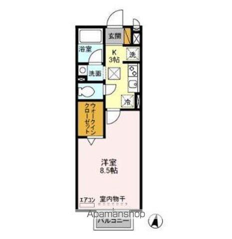 ヴェルデ都町(1K/1階)の間取り写真