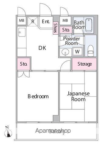 カクタスマンション(2DK/6階)の間取り写真