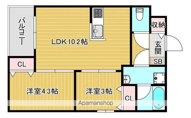 GLANZ 六ツ門(2LDK/2階)の間取り写真