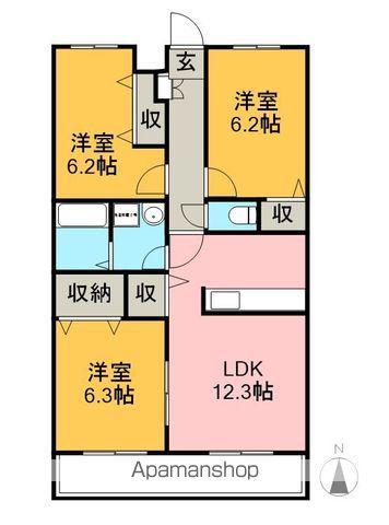 プライベート・フォレスト(3LDK/2階)の間取り写真