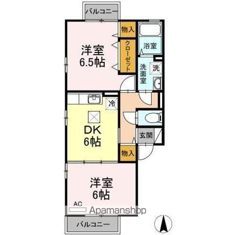 アベニュー北野D(2DK/1階)の間取り写真