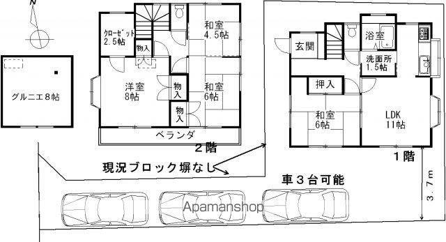 西武鉄道国分寺線 小川駅(東京) 徒歩9分 2階建 築34年(4LDK)の間取り写真
