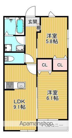 LEAF津福駅南(2LDK/2階)の間取り写真