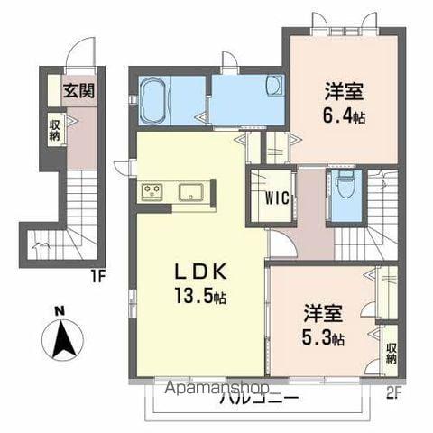 グランマスト杉井流ⅢB棟(2LDK/2階)の間取り写真