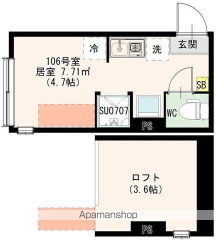 ハーモニーテラス若宮Ⅶ(ワンルーム/1階)の間取り写真