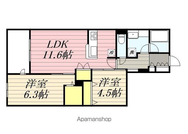 千葉市中央区登戸5丁目メゾン(2LDK/3階)の間取り写真