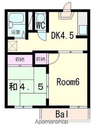 西矢倉ハイツB棟(2DK/2階)の間取り写真