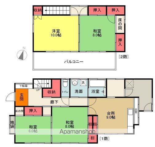 常磐線 泉駅(ＪＲ) バス乗車時間：38分 藤ヶ丘団地入口バス停で下車 徒歩2分 2階建 築50年(4SDK)の間取り写真