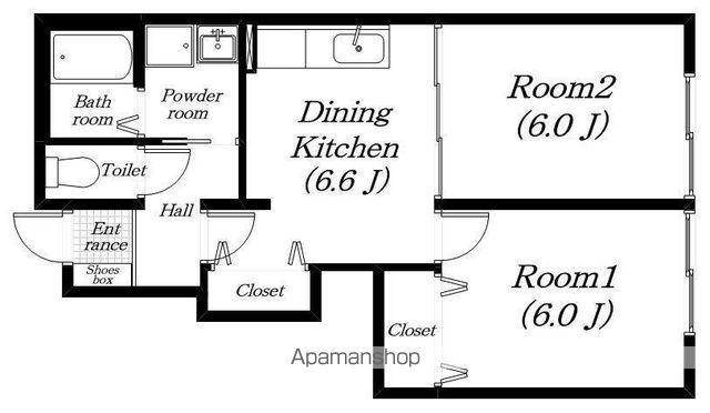 パレ・グラシュー(2DK/1階)の間取り写真