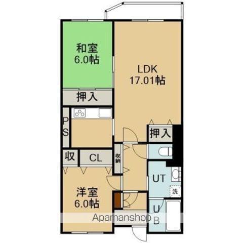 ブルーミィ五稜郭(2LDK/4階)の間取り写真