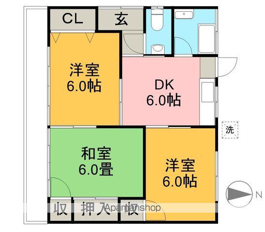 土讃線 円行寺口駅 徒歩17分 1階建 築56年(3DK)の間取り写真