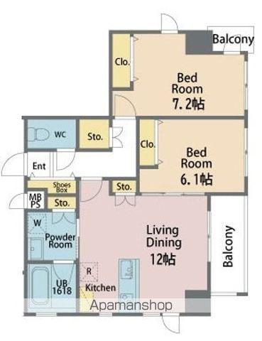 サンドキャッスル佐古一番町(2LDK/8階)の間取り写真