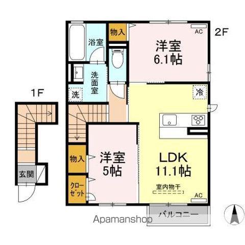 PALLA鴨川(2LDK/2階)の間取り写真