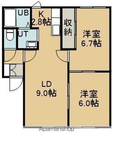 オークビレッジⅠ(2LDK/1階)の間取り写真