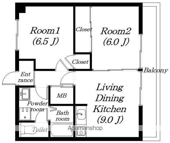 ロイヤル伊勢(2DK/1階)の間取り写真