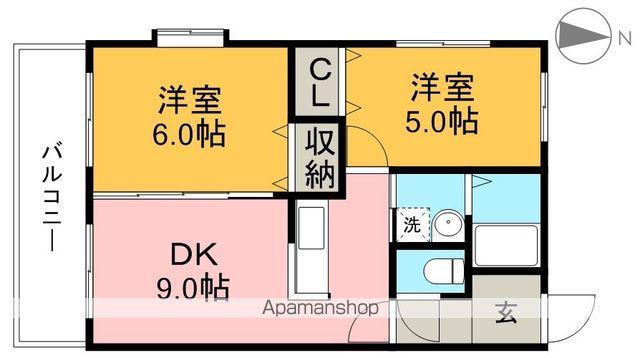 ハイツ六泉Ⅲ(2DK/3階)の間取り写真