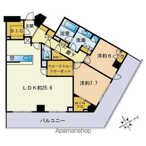 ザ・パークハウス福岡タワーズイースト(2SLDK/22階)の間取り写真
