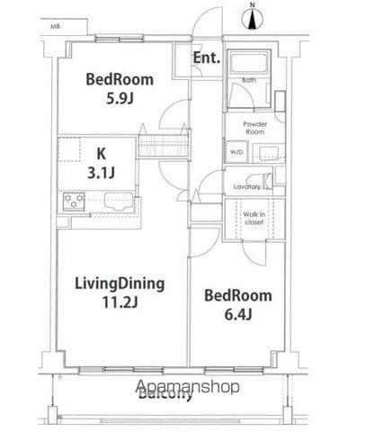 ソサエティ柿の木坂アネックス(2LDK/5階)の間取り写真