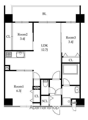 MODERN ASPIRATION 大濠公園(3LDK/7階)の間取り写真