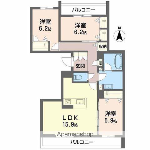 ヒュッゲ コート(3LDK/3階)の間取り写真