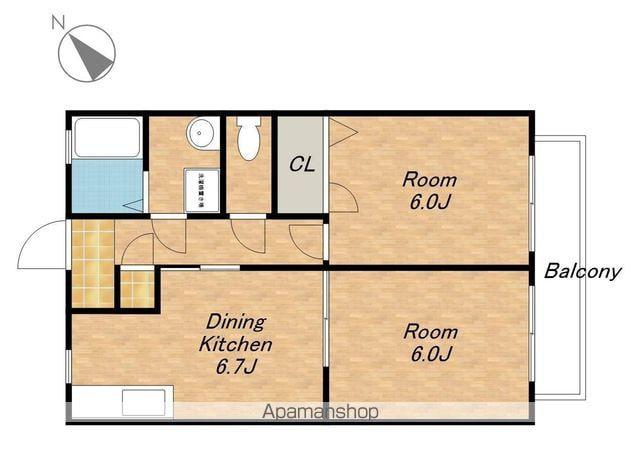 ヴィレッジVIVIA棟(2DK/2階)の間取り写真