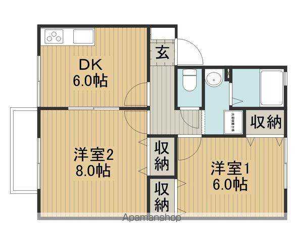 ロイヤルガーデン白狐D棟(2DK/1階)の間取り写真
