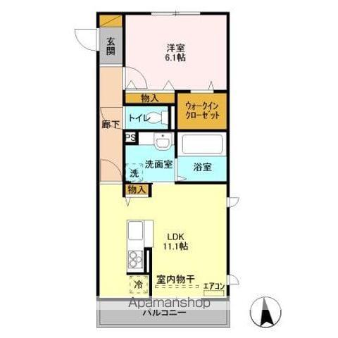 ゼピュロス学園の森 K(1LDK/2階)の間取り写真