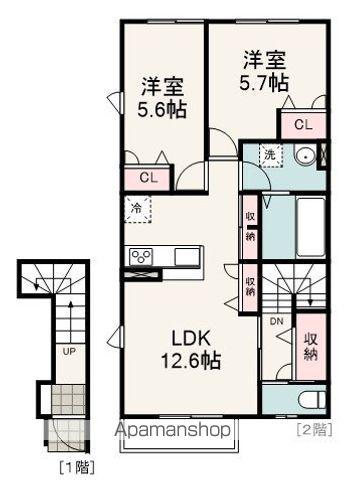 ナチューレ竜南 N棟(2LDK/2階)の間取り写真