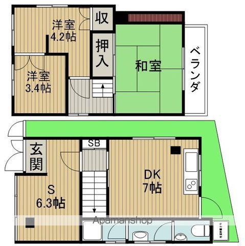 大阪モノレール本線 少路駅(大阪モノレール) 徒歩18分 2階建 築57年(3SDK)の間取り写真