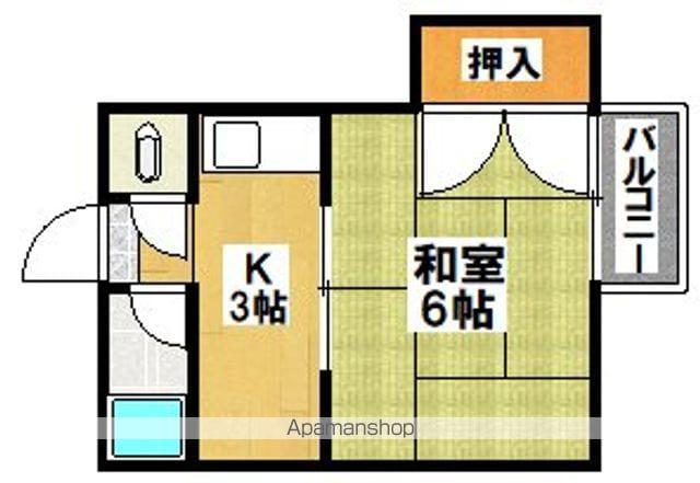 中央マンション(1K/3階)の間取り写真