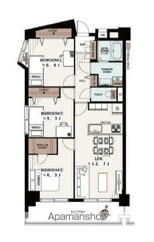 朝日山手マンション(3LDK/4階)の間取り写真