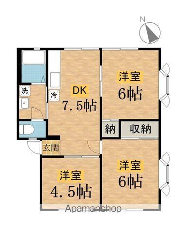 ビューハイツウィンディアB(3DK/1階)の間取り写真