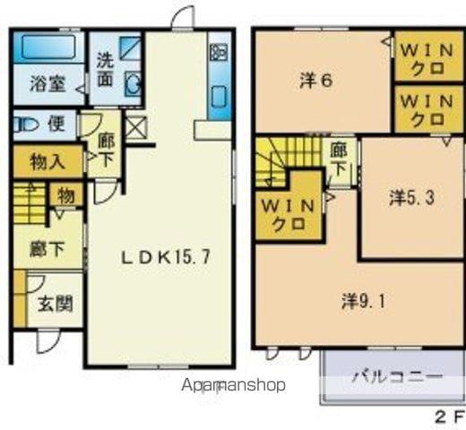 セジュール上白水B棟(3LDK/1階)の間取り写真