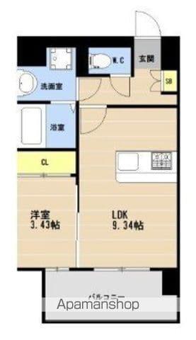 KL箱崎1丁目209(1LDK/9階)の間取り写真