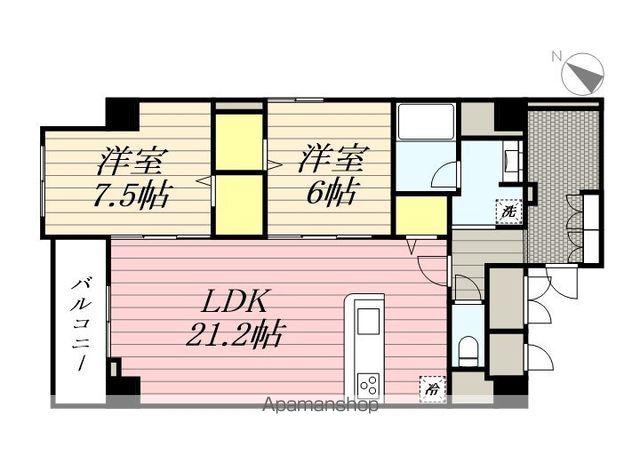 春吉2丁目D-ROOM(2LDK/5階)の間取り写真