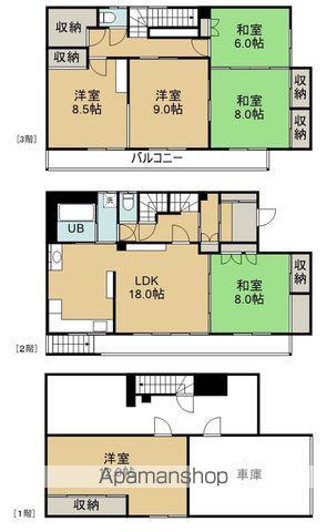 函館市電本線湯川線 五稜郭公園前駅 徒歩15分 3階建 築41年(5LDK)の間取り写真
