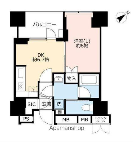 横浜ヴェールタワー(1DK/13階)の間取り写真