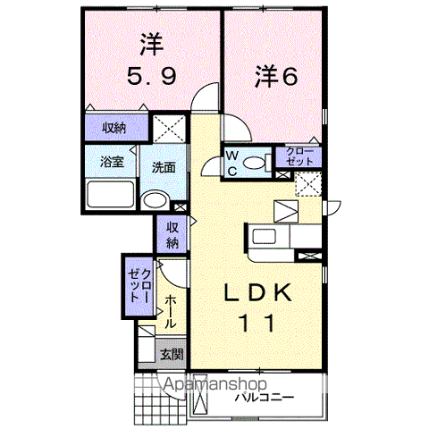 エルシャトー吉備Ⅴ(2LDK/1階)の間取り写真
