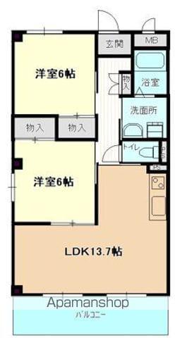 セラフィ西原(2LDK/2階)の間取り写真