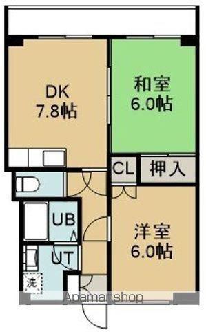 ロイヤルシティ参番館 若松町(2DK/5階)の間取り写真