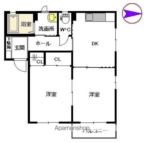 モンパルク東 (2K/2階)の間取り写真