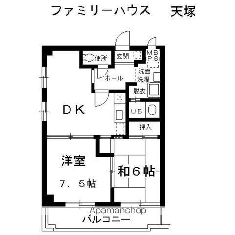 ファミリーハウス天塚(2LDK/3階)の間取り写真