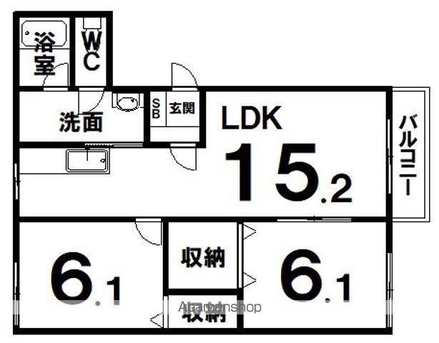 ユーハイム・アンソレイエⅢ(2LDK/1階)の間取り写真