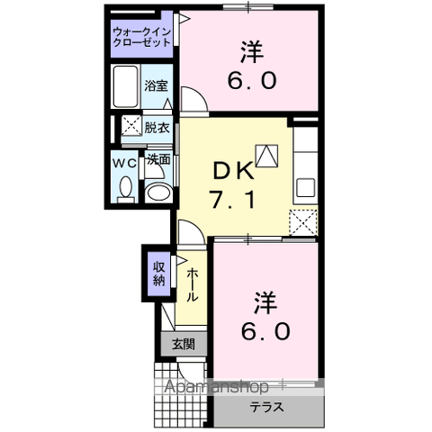 レ・セーナメゾンB(2DK/1階)の間取り写真