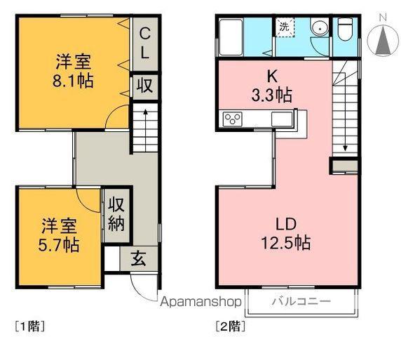 土讃線 円行寺口駅 徒歩16分 2階建 築7年(2LDK)の間取り写真
