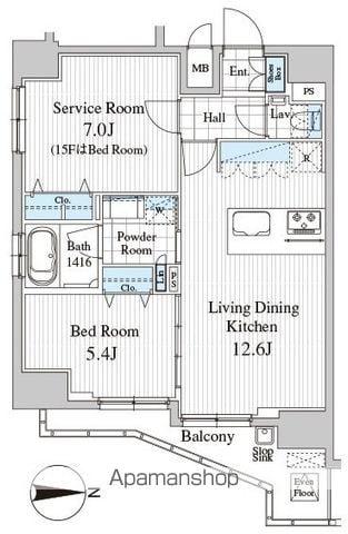 TOTSU RESIDENCE KAMINARIMON(2LDK/15階)の間取り写真