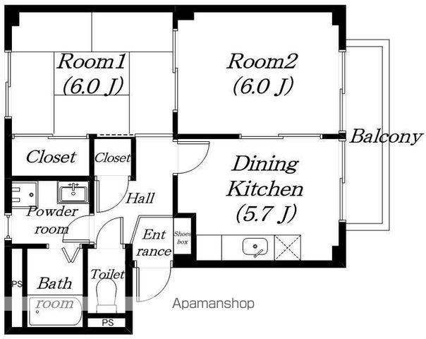 エクレール1号館(2K/2階)の間取り写真