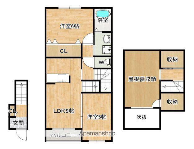 ルームス花水木(2SDK/2階)の間取り写真